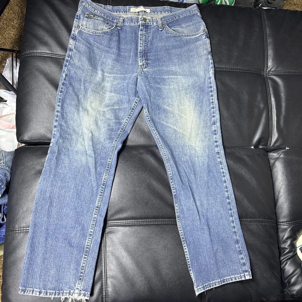 Lee Men's Straight‎ Leg Jeans Blue Denim Light Wash Regular Fit 5-Pockets